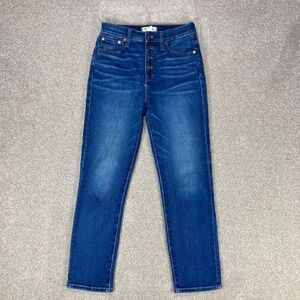 Madewell The Perfect Vintage Button Fly Crop Jeans Women 26 Blue Hi Rise Denim